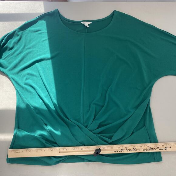 Cato Top Women Large Kelly Green Dolman Sleeve Twist Front Dressy Holiday Slinky - Picture 8 of 12